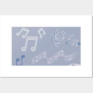 Blue and Grey Music Pattern Posters and Art